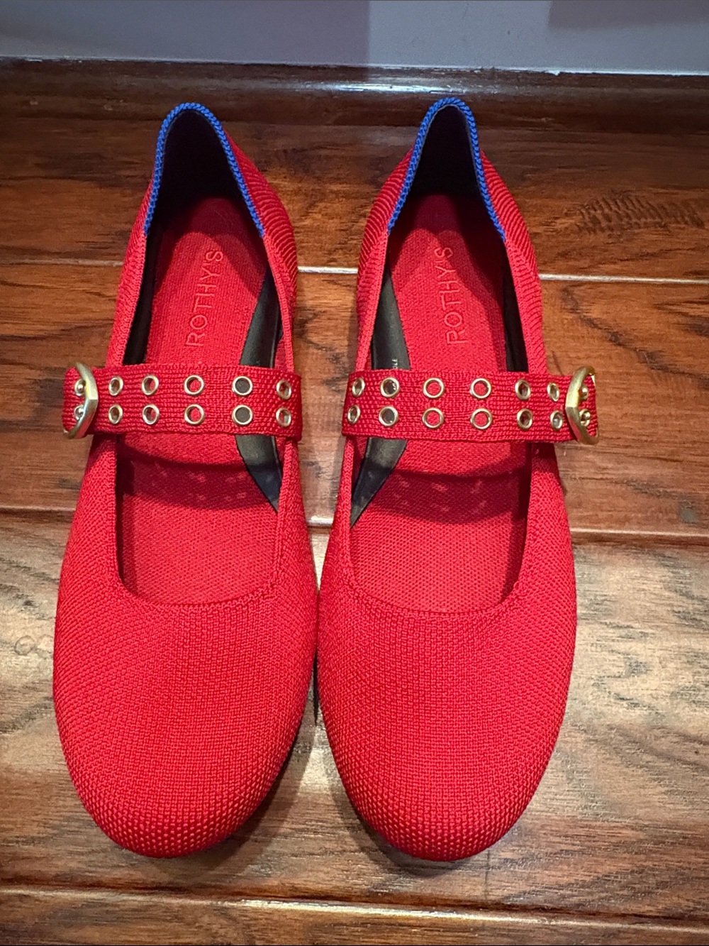 Rothy Red Mary Jane Flats with Eyelet Strap - Picture 2 of 7